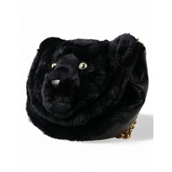 Dolce & Gabbana Panther Shoulder Bag with Green Eyes Women Black Crossbody Bags - Picture 2 of 6